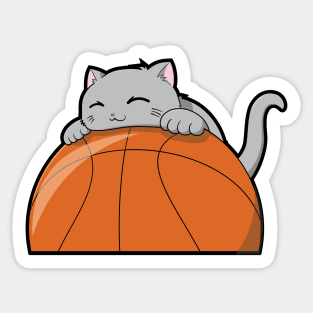 Cute Cat Hugging A Basketball Sticker